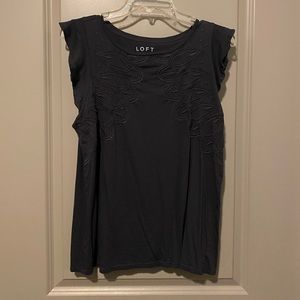 LOFT Dark Grey Scoop Neck Blouse | Short Sleeve | Size Medium
